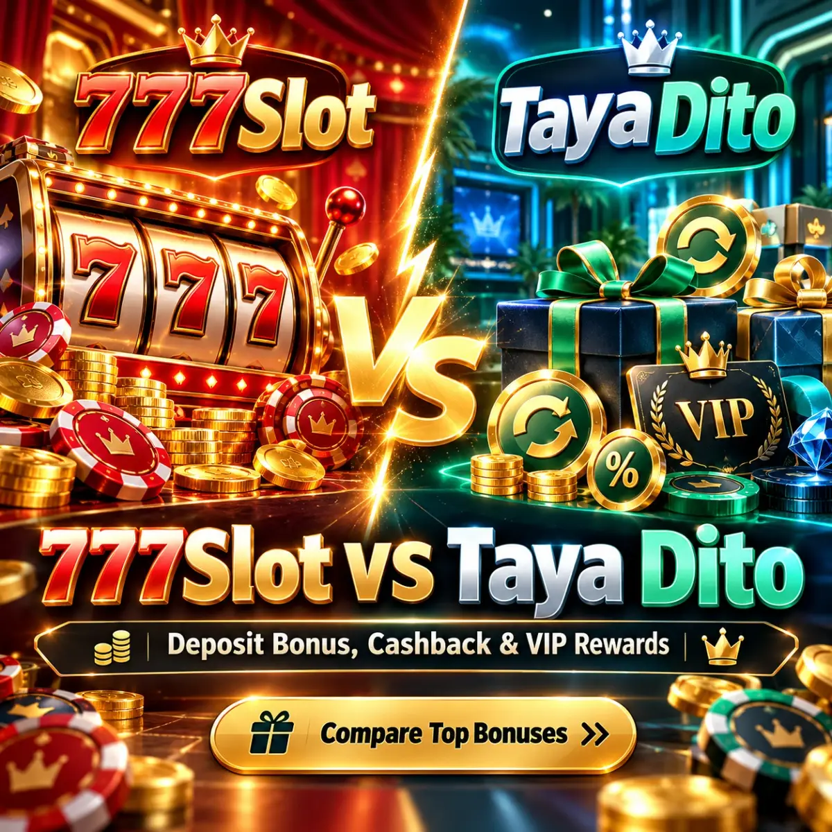 21. 777Slot vs Taya Dito: Deposit Bonus, Cashback & VIP Rewards